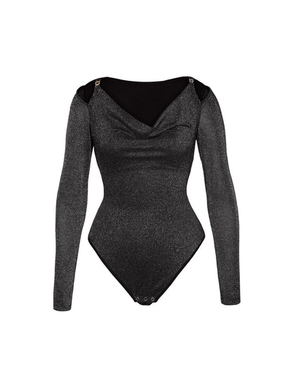 Glitter Long Sleeve Thong Bodysuit